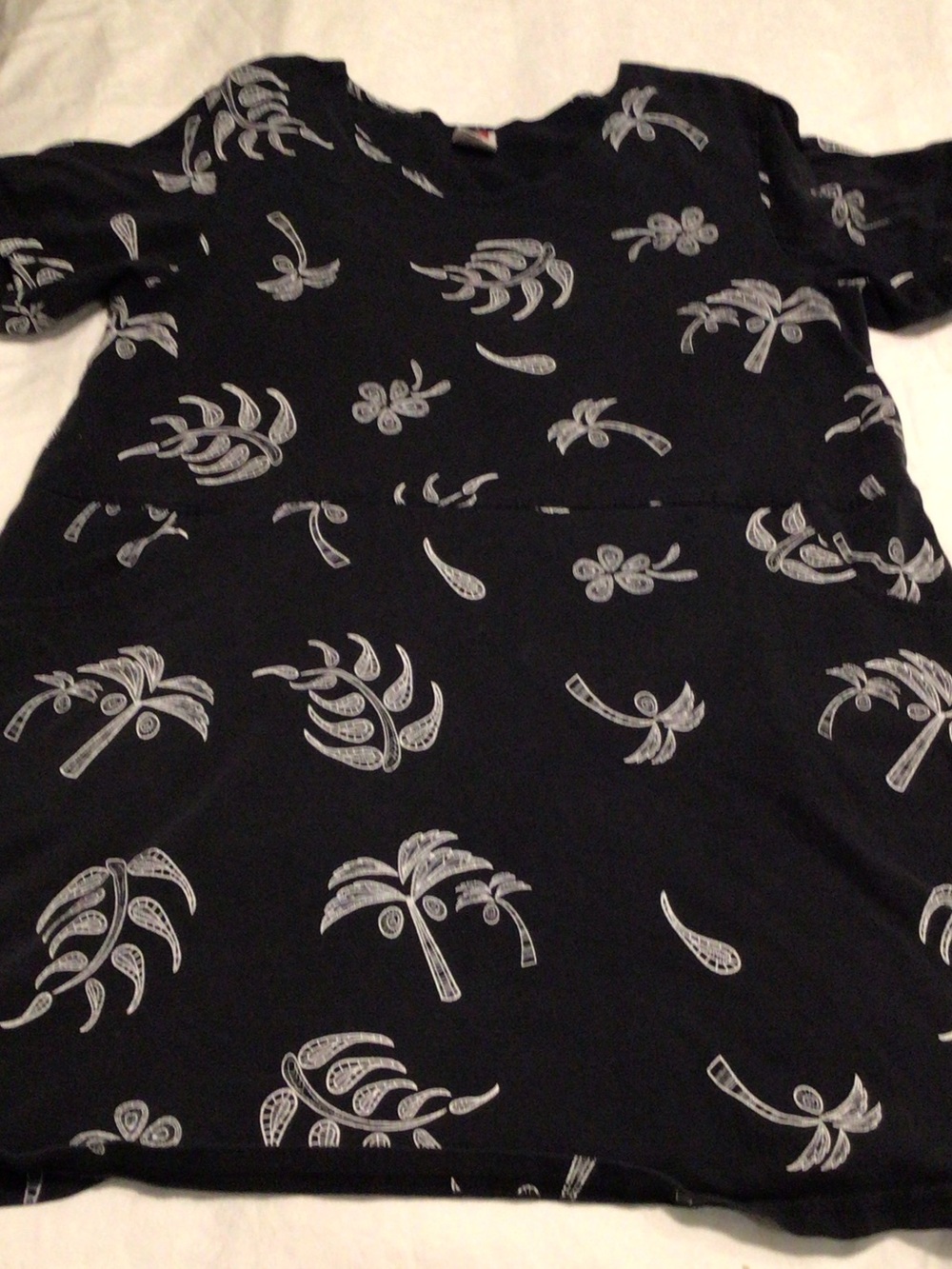 Men's Black Short-Sleeve Shirt with White Palm Motif